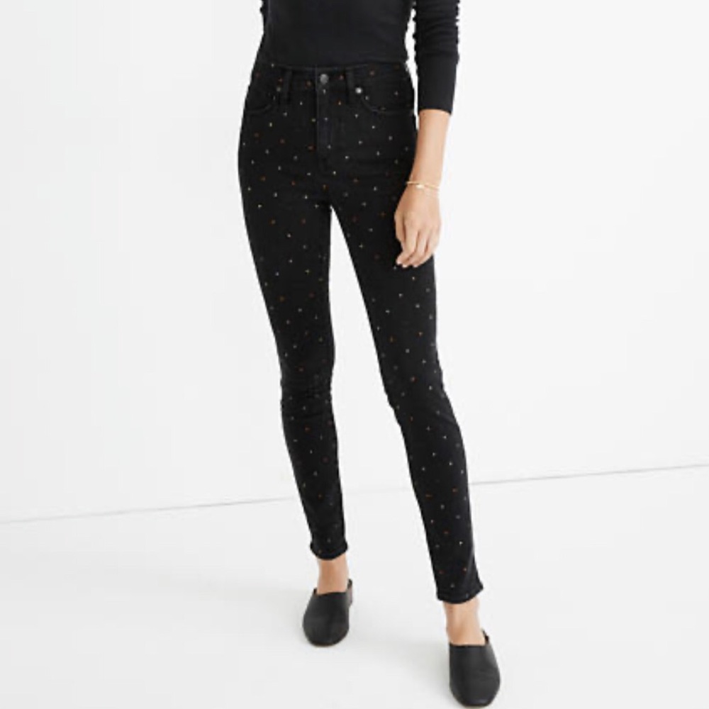 10" High-Rise Skinny Jeans: Metallic Rainbow Dot